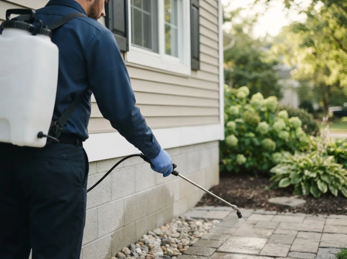 Pest control technician inspecting a home in Wetmore, MI